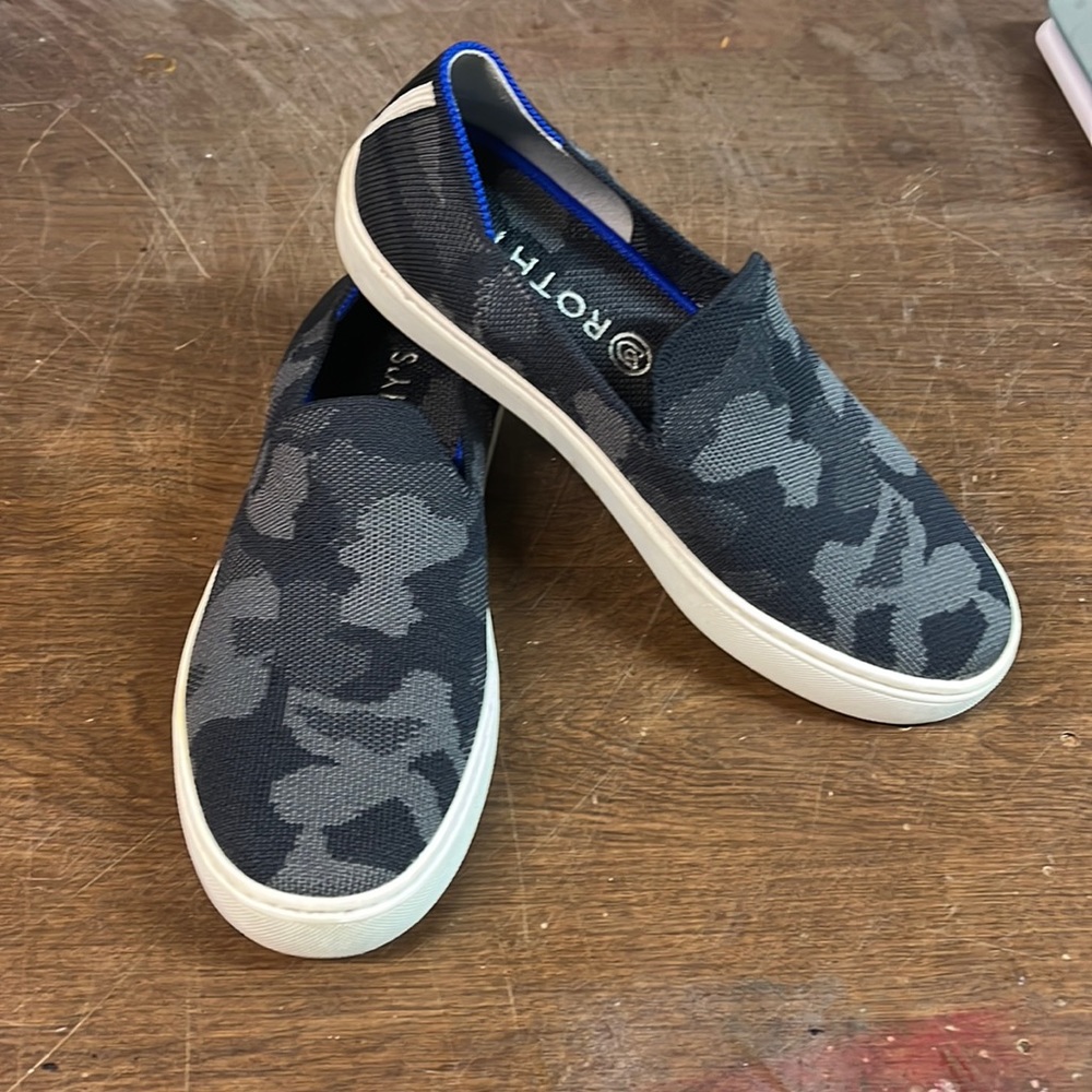 Rothy's Black and Gray Camouflage Slip-On Flats